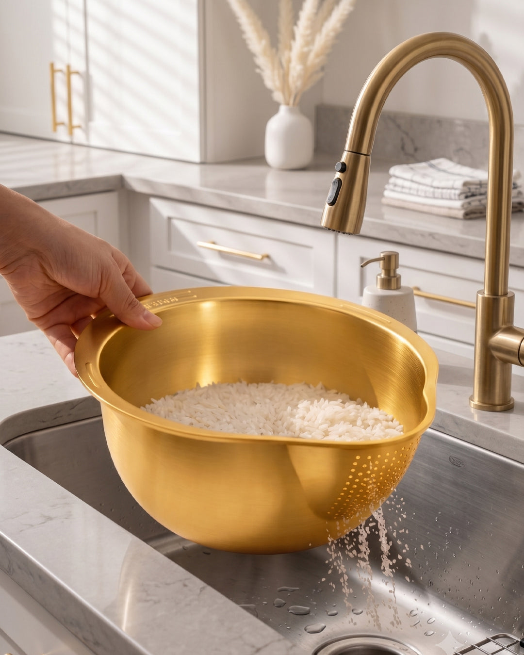 Çok Amaçlı Pirinç Meyve Makarna Sebze Süzgeci Gold ENF-1772