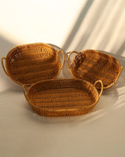 3 lü Rattan Sepet, Ekmeklik , Meyve Sepeti Oval 3 Boy SR  YCK-665