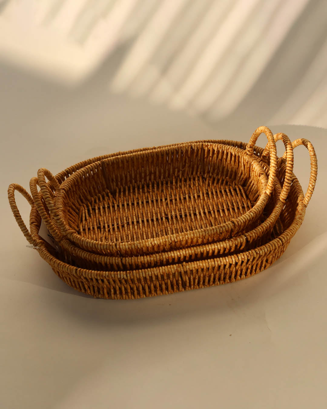 3 Lü Rattan Plastik Sepet, Ekmeklik , Meyve Sepeti Oval 3 Boy SR  YCK-665