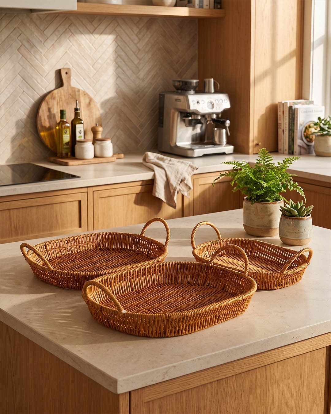 3 lü Rattan Sepet, Ekmeklik , Meyve Sepeti Oval 3 Boy SR  YCK-665