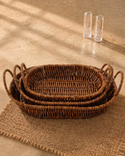 3 lü Rattan Sepet, Ekmeklik , Meyve Sepeti Oval 3 Boy KAHVE YCK-665