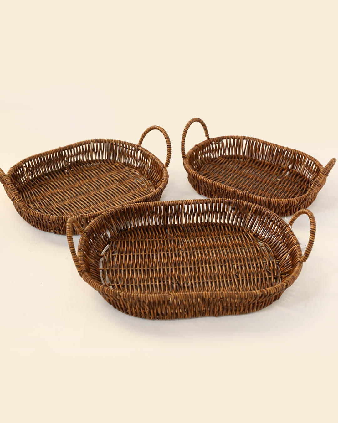 3 lü Rattan Sepet, Ekmeklik , Meyve Sepeti Oval 3 Boy KAHVE YCK-665