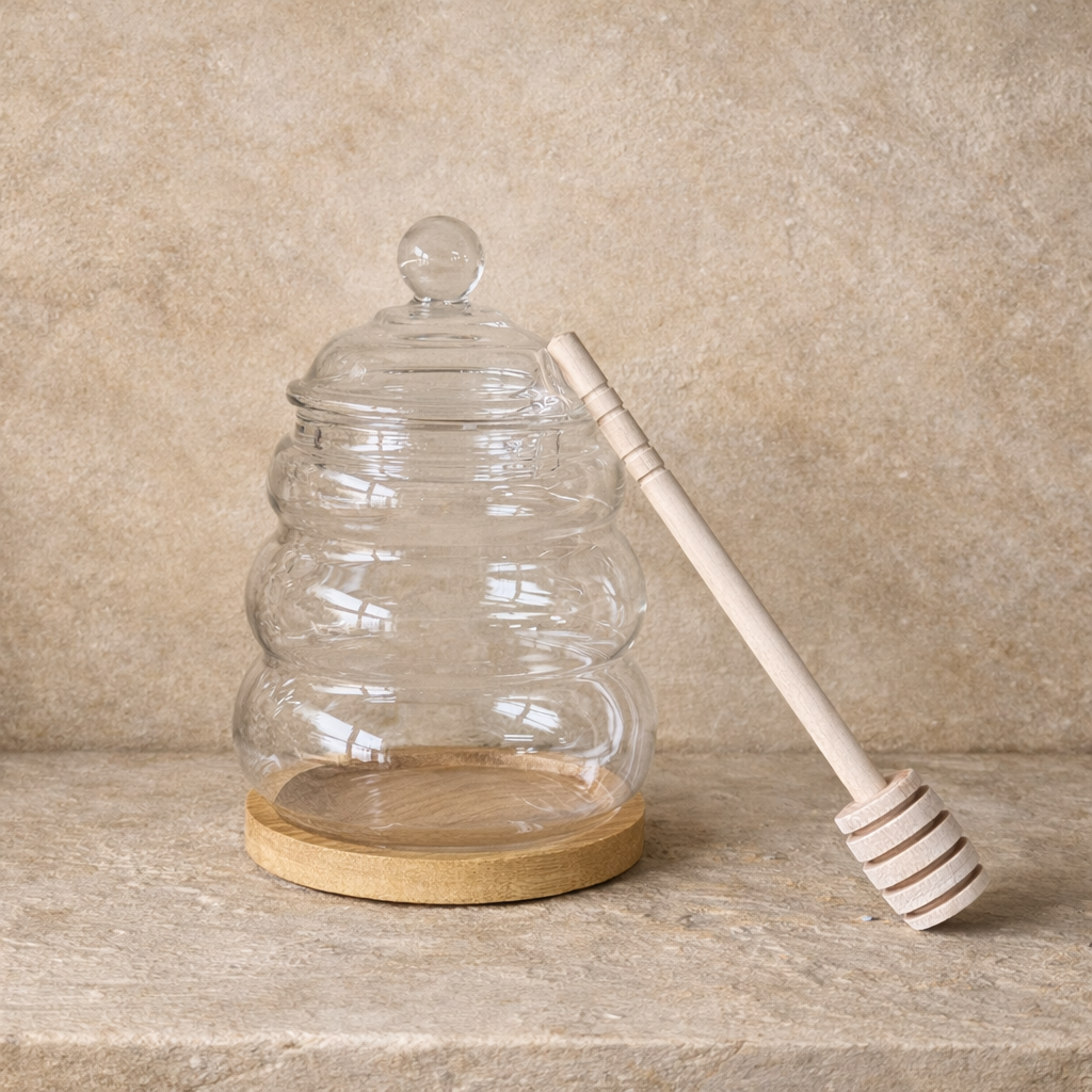 Tutku Bambu Standlı Borosilikat Cam Bal Kavanoz KOD:KR-075