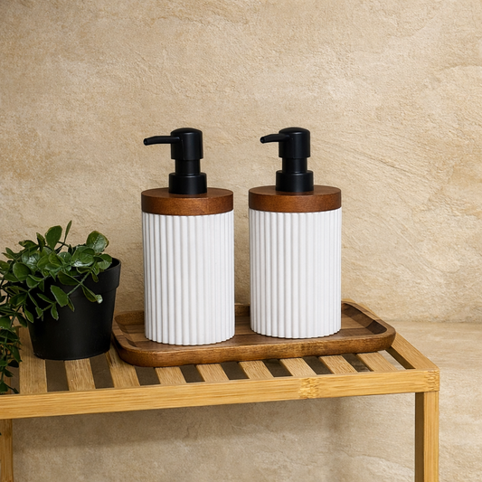 Akasya Ağacı Standlı Mermer İkili Sıvı Sabunluk Seti 3 Parça