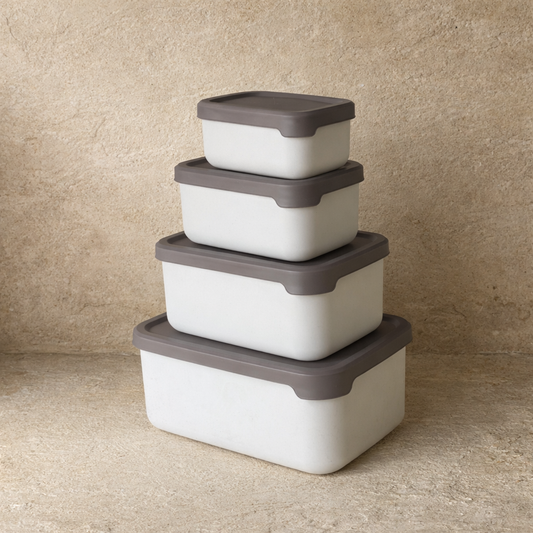 Elis 4 lü Dikdörtgen Saklama Kabı Seti Krem KOD:275