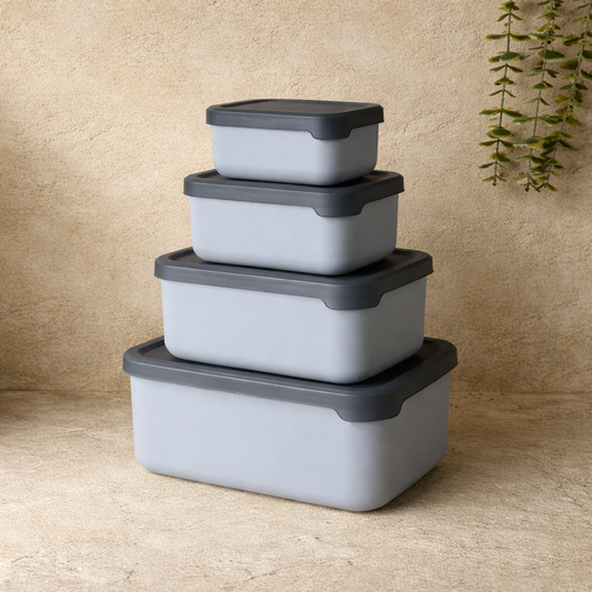 Elis 4 lü Dikdörtgen Saklama Kabı Seti Gri KOD:275