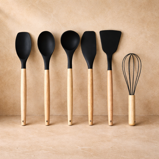 Kully Bambu Saplı Silikon Kepçe Seti 6 Adet Siyah KOD:1-8