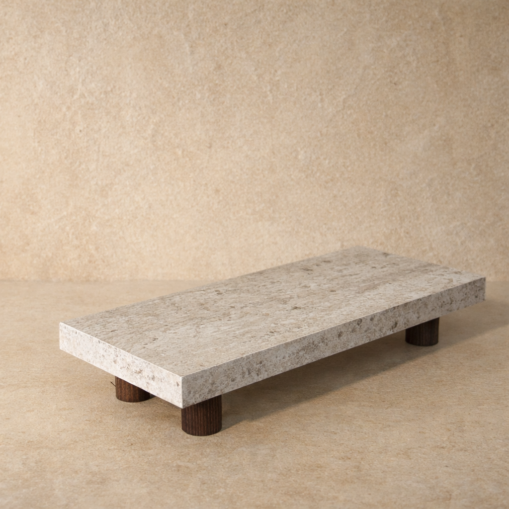 Evanev Ahşap Ayaklı Traverten Görünümlü Dikdörtgen Stand