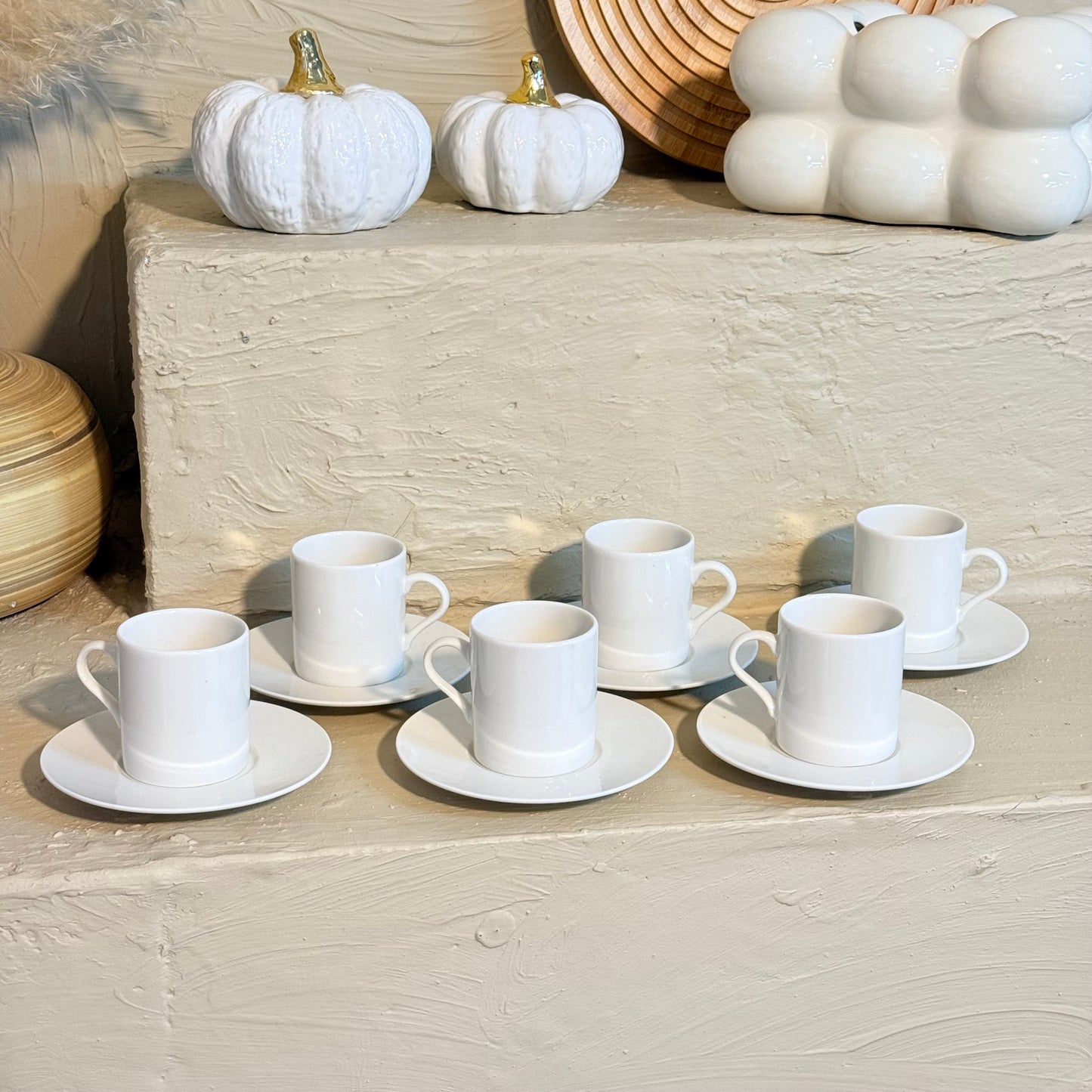 Porline Porselen Kahve Fincan Seti 6 Kişilik Beyaz