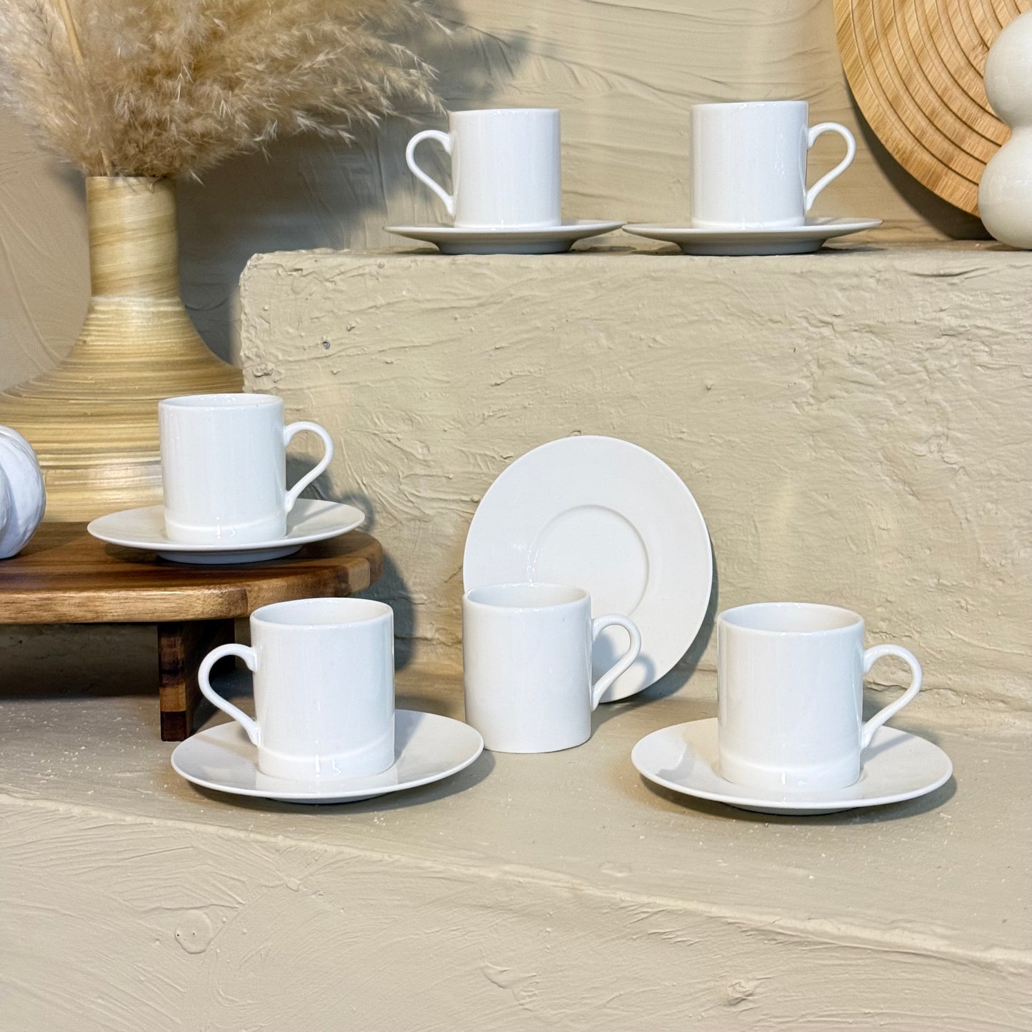 Porline Porselen Kahve Fincan Seti 6 Kişilik Beyaz