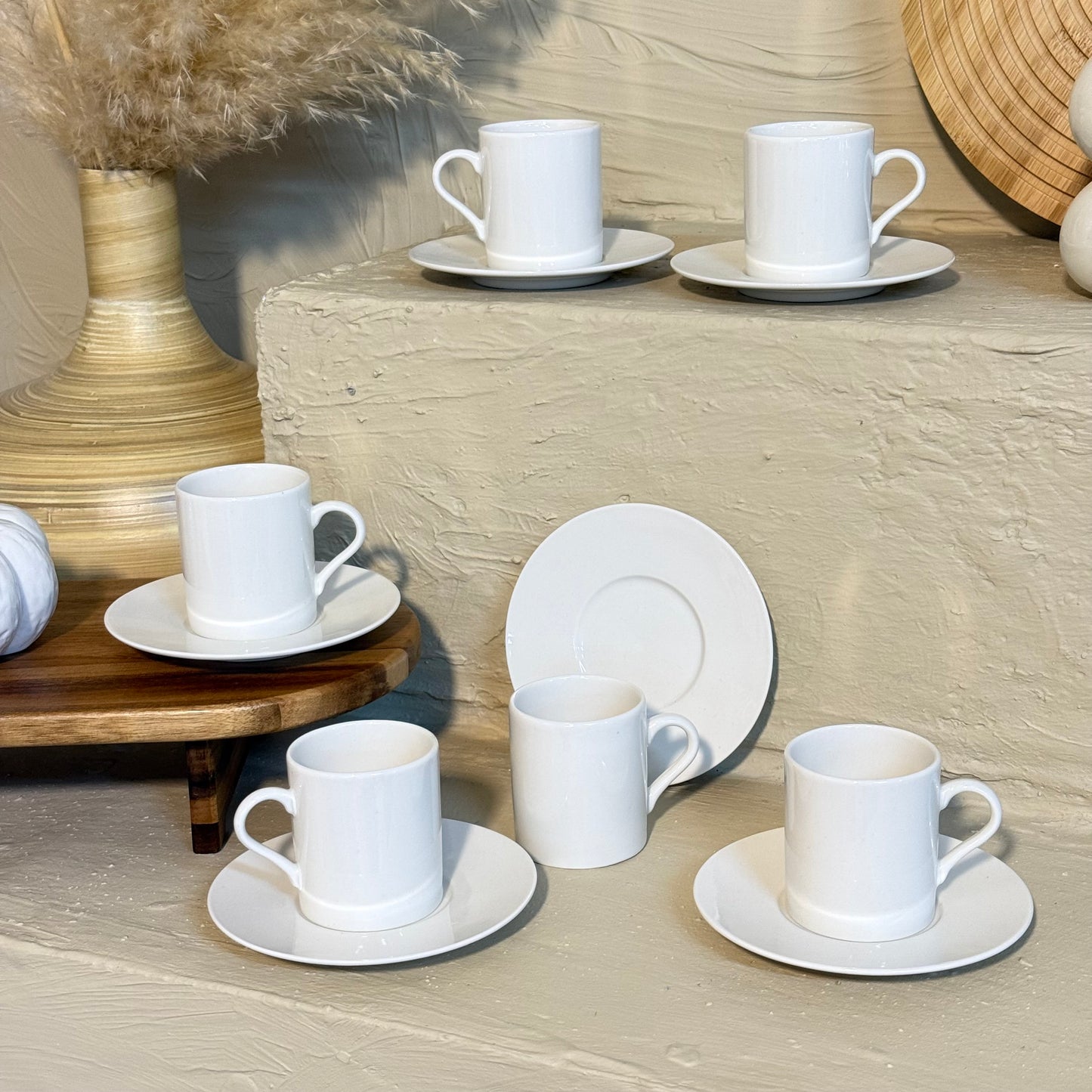 Porline Porselen Kahve Fincan Seti 6 Kişilik Beyaz