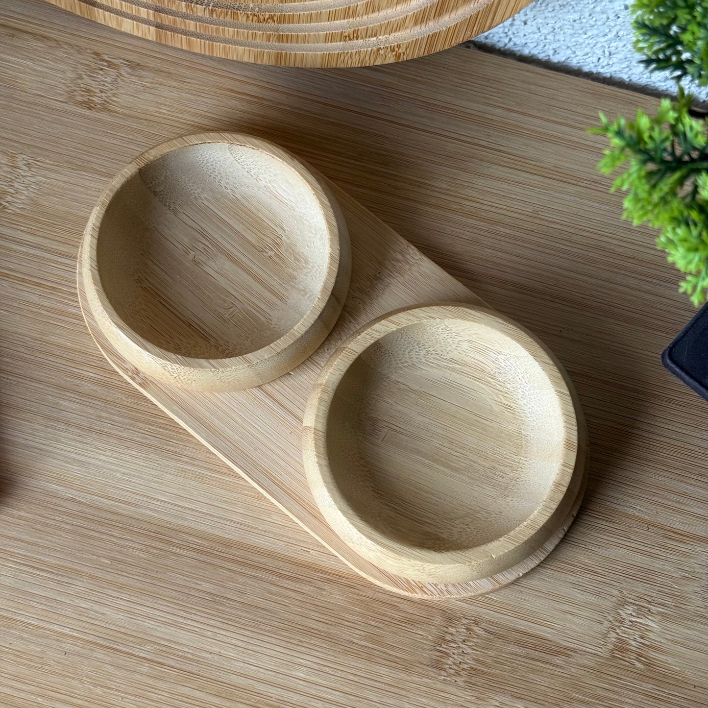 Miev Bambu Oval Standlı 2Li Yuvarlak Çerezlik Sosluk Seti KOD.400