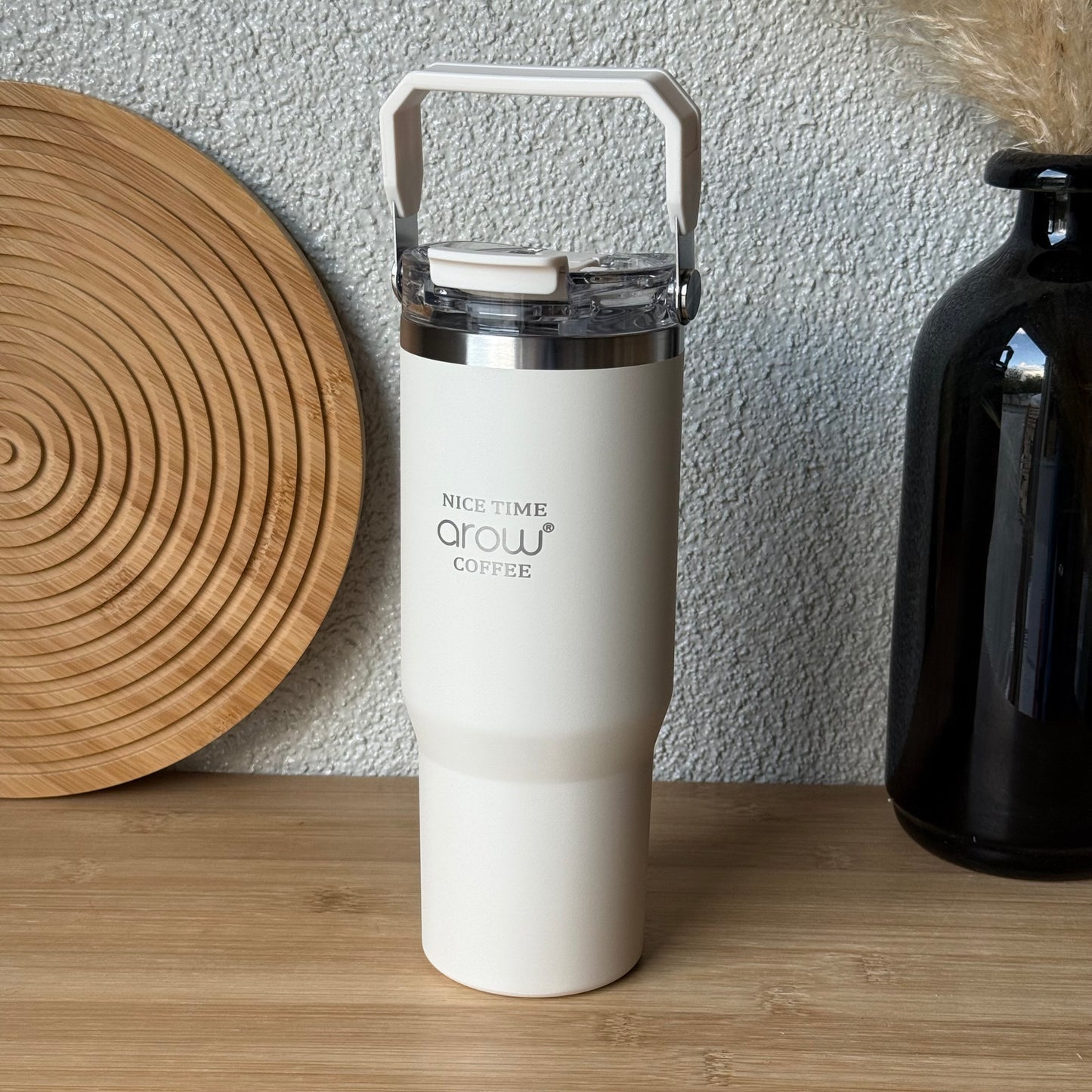 Arow Paslanmaz Çelik Tutmalı Termos Krem 750 ml
