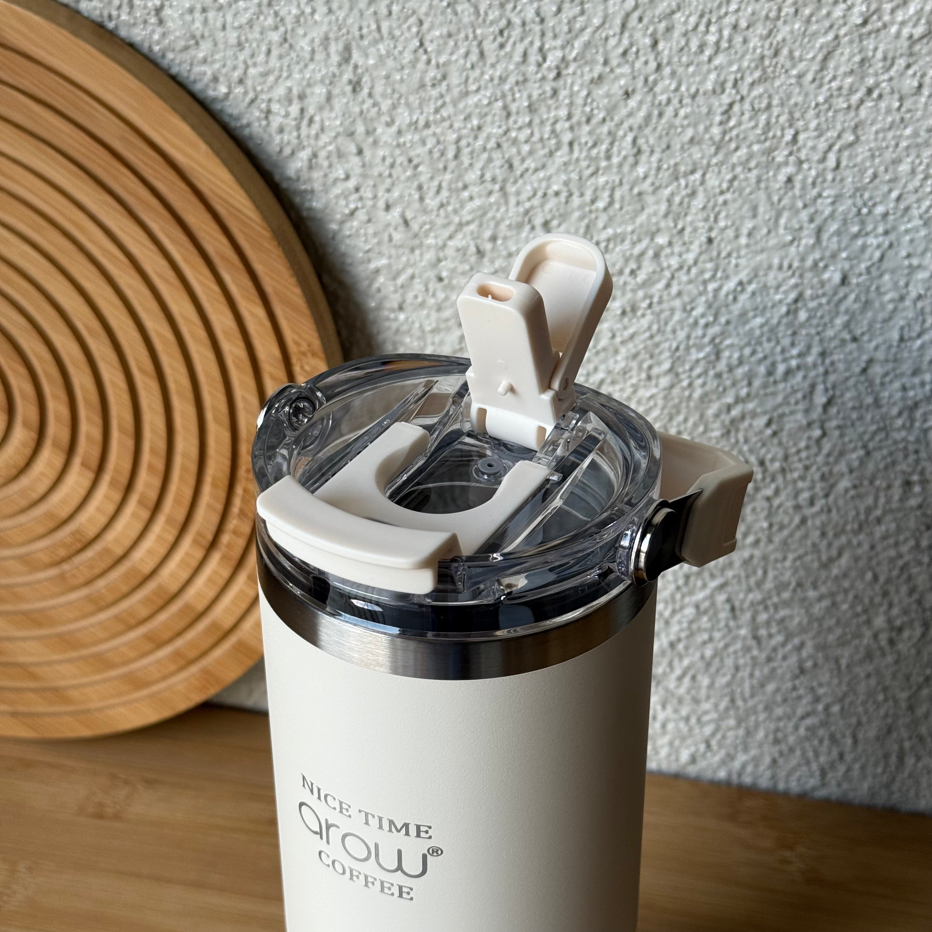 Arow Paslanmaz Çelik Tutmalı Termos Krem 750 ml