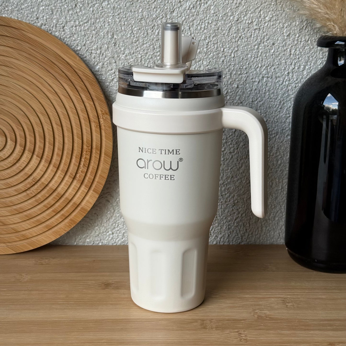 Arow Paslanmaz Çelik Tutmalı Termos Krem 1 Litre