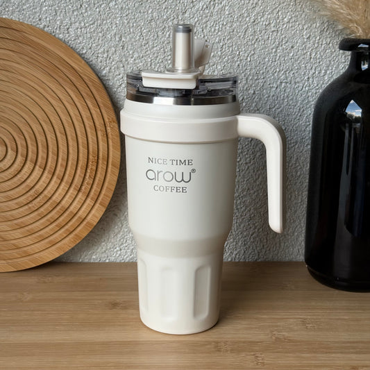 Arow Paslanmaz Çelik Tutmalı Termos Krem 1 Litre