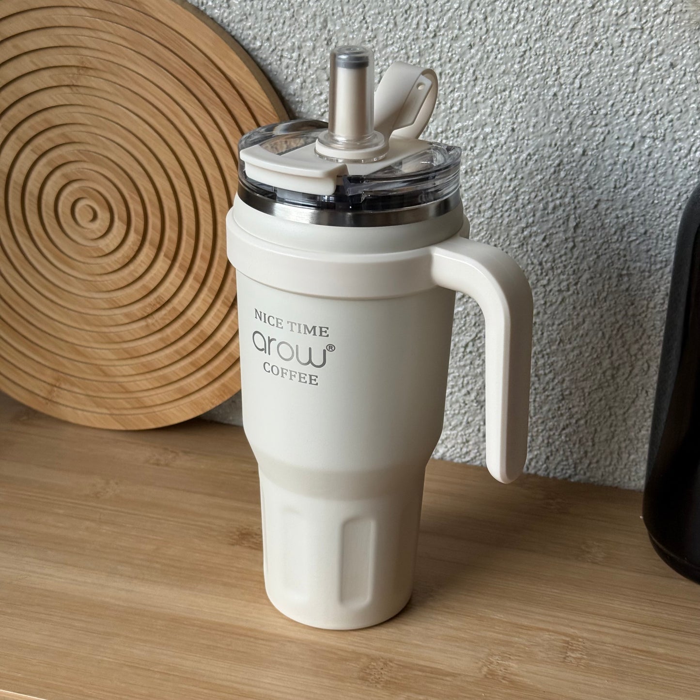 Arow Paslanmaz Çelik Tutmalı Termos Krem 1 Litre