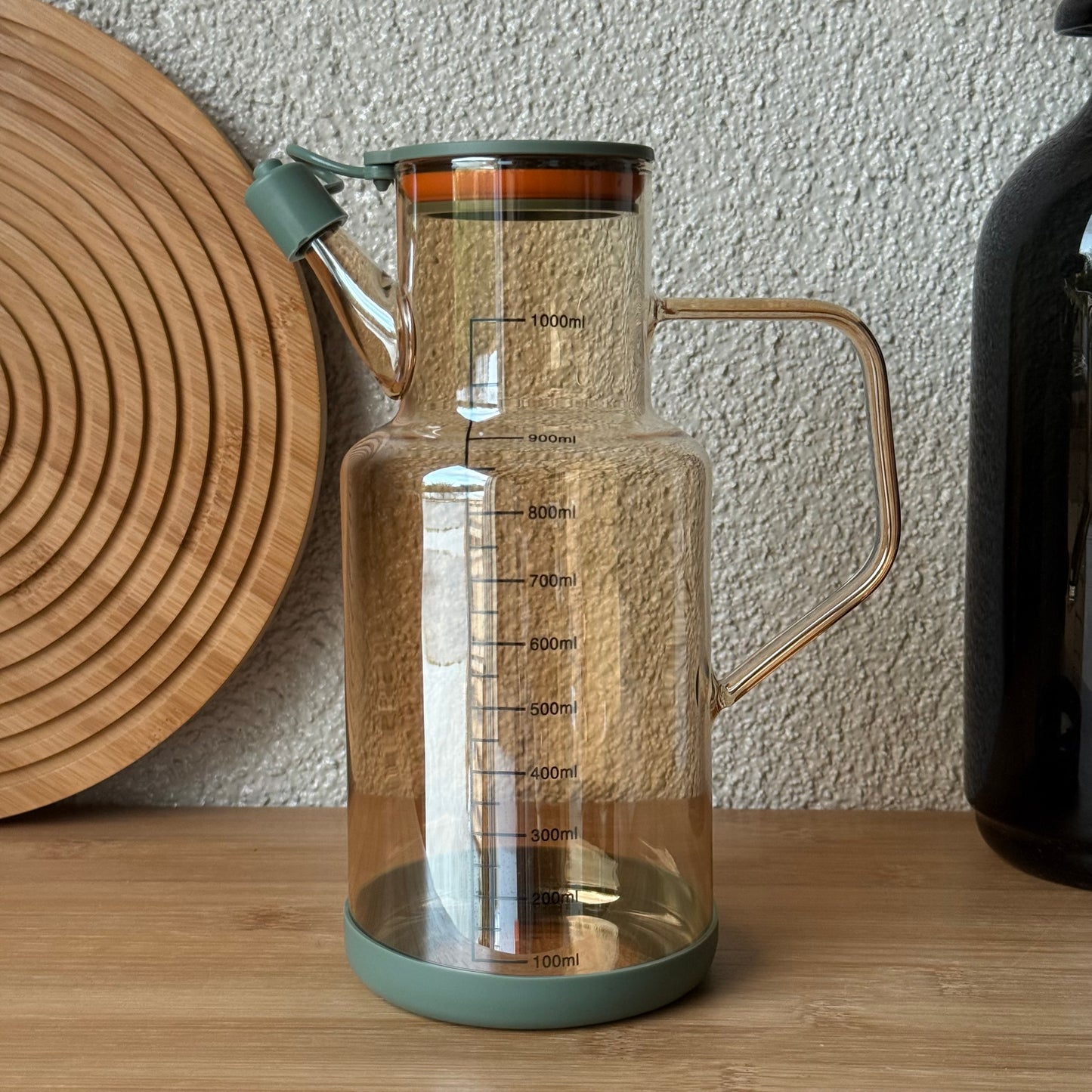 Oreon Soft Borosilikat Cam Yağdanlık Yeşil-Gold 1 Litre KOD.6516