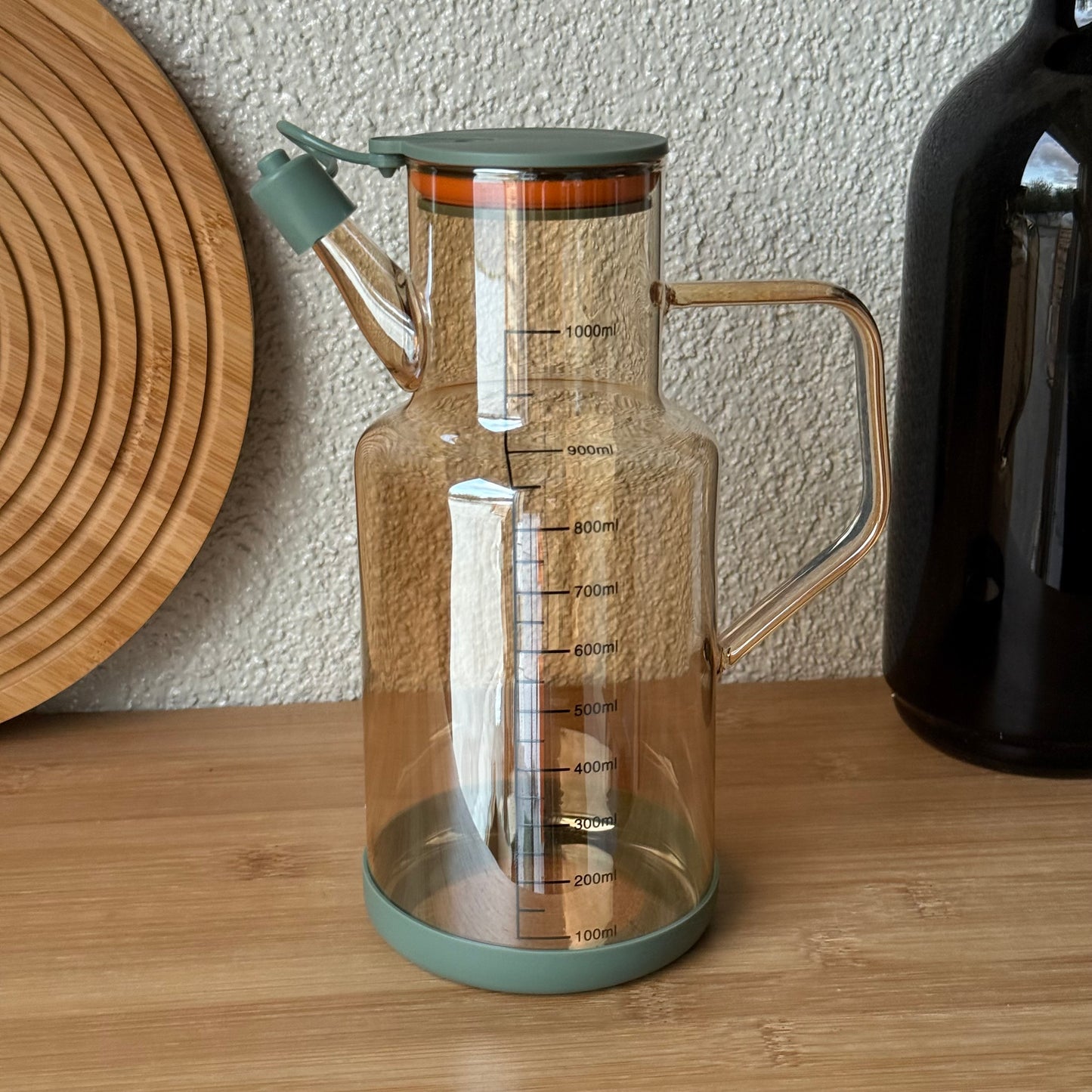 Oreon Soft Borosilikat Cam Yağdanlık Yeşil-Gold 1 Litre KOD.6516