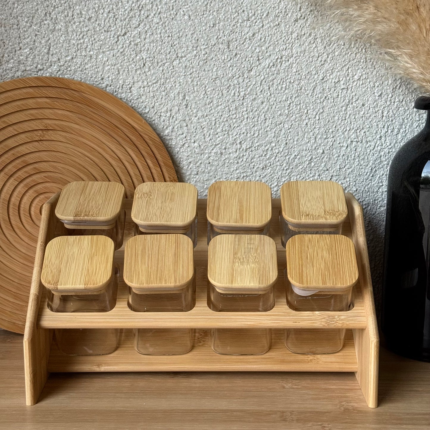 Luna Bambu Standlı 8Li Kare Baharatlık Seti