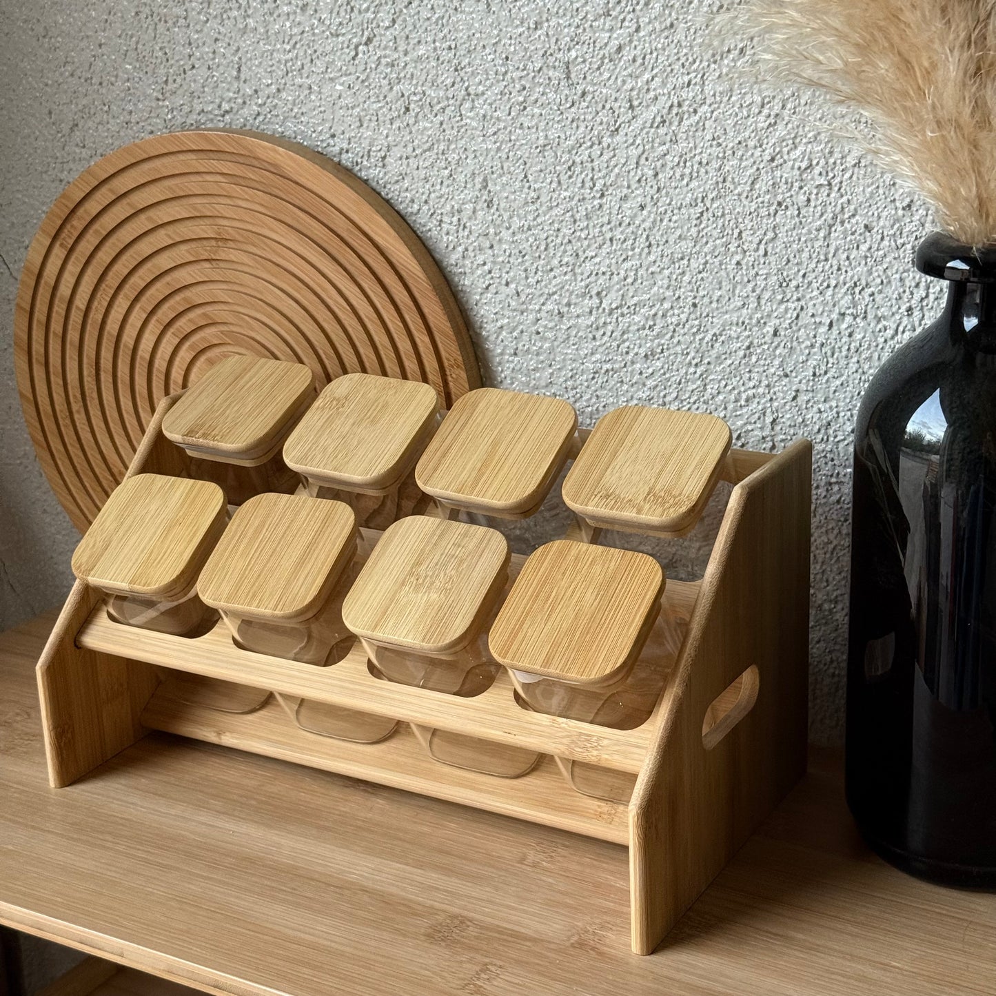 Luna Bambu Standlı 8Li Kare Baharatlık Seti