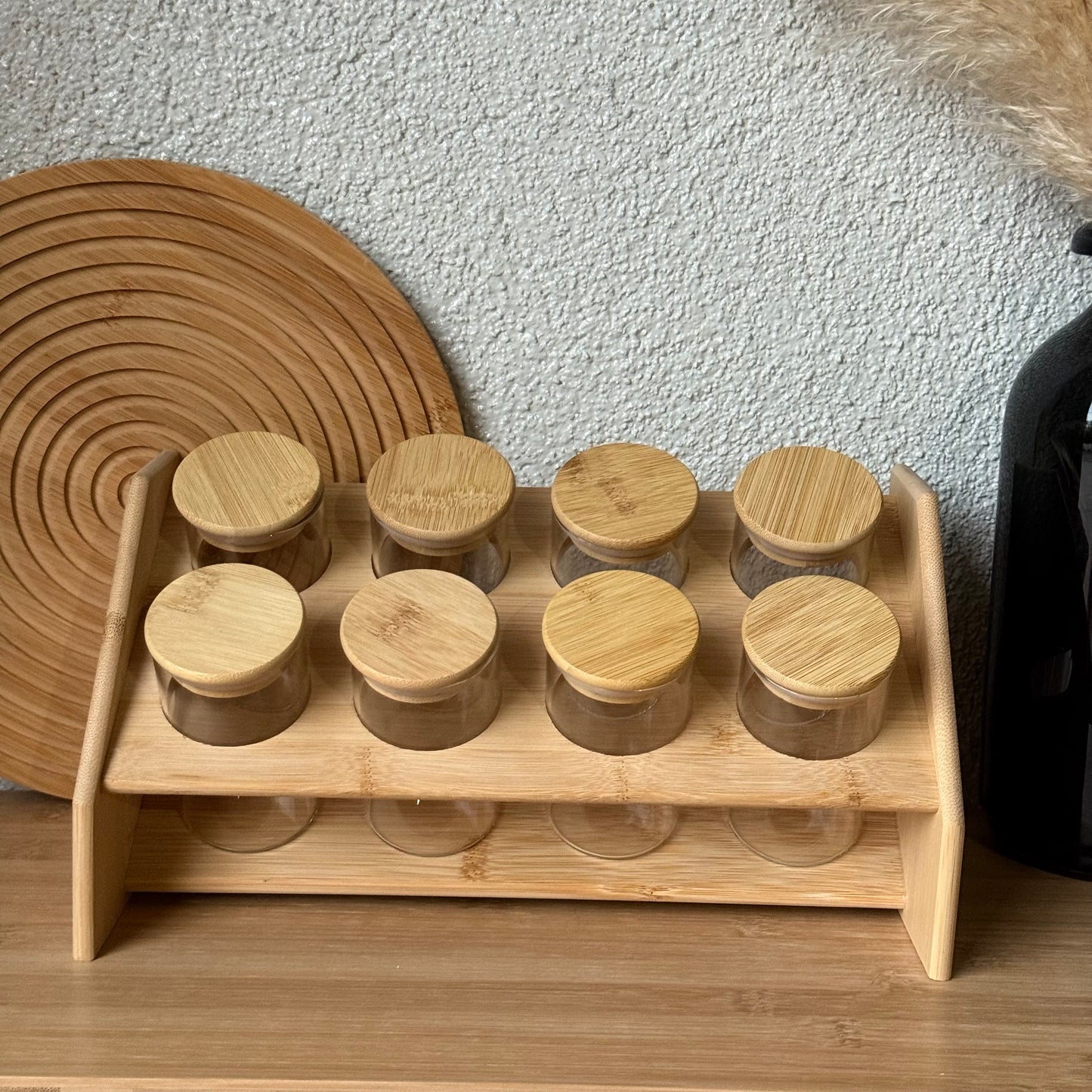 Luna Bambu Standlı 8Li Yuvarlak Baharatlık Seti