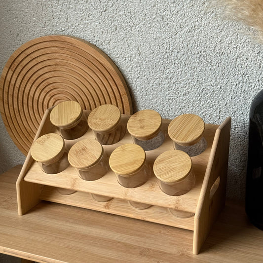 Luna Bambu Standlı 8Li Yuvarlak Baharatlık Seti