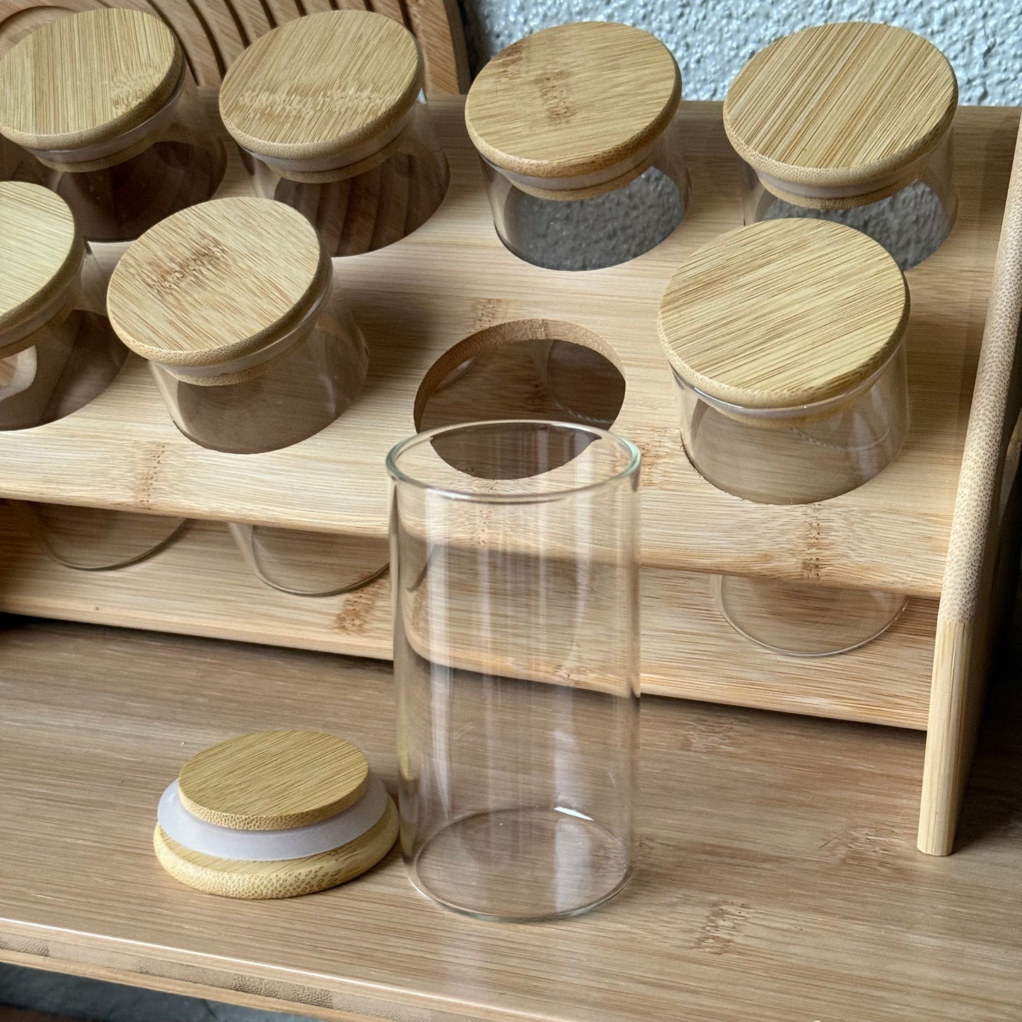 Luna Bambu Standlı 8Li Yuvarlak Baharatlık Seti