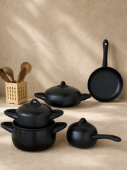Dolce Black Stone 9 Parça Döküm Tencere Seti Siyah
