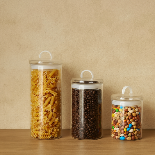 ZBERN 3 Lü Borosilikat Cam Kavanoz Seti Erzak