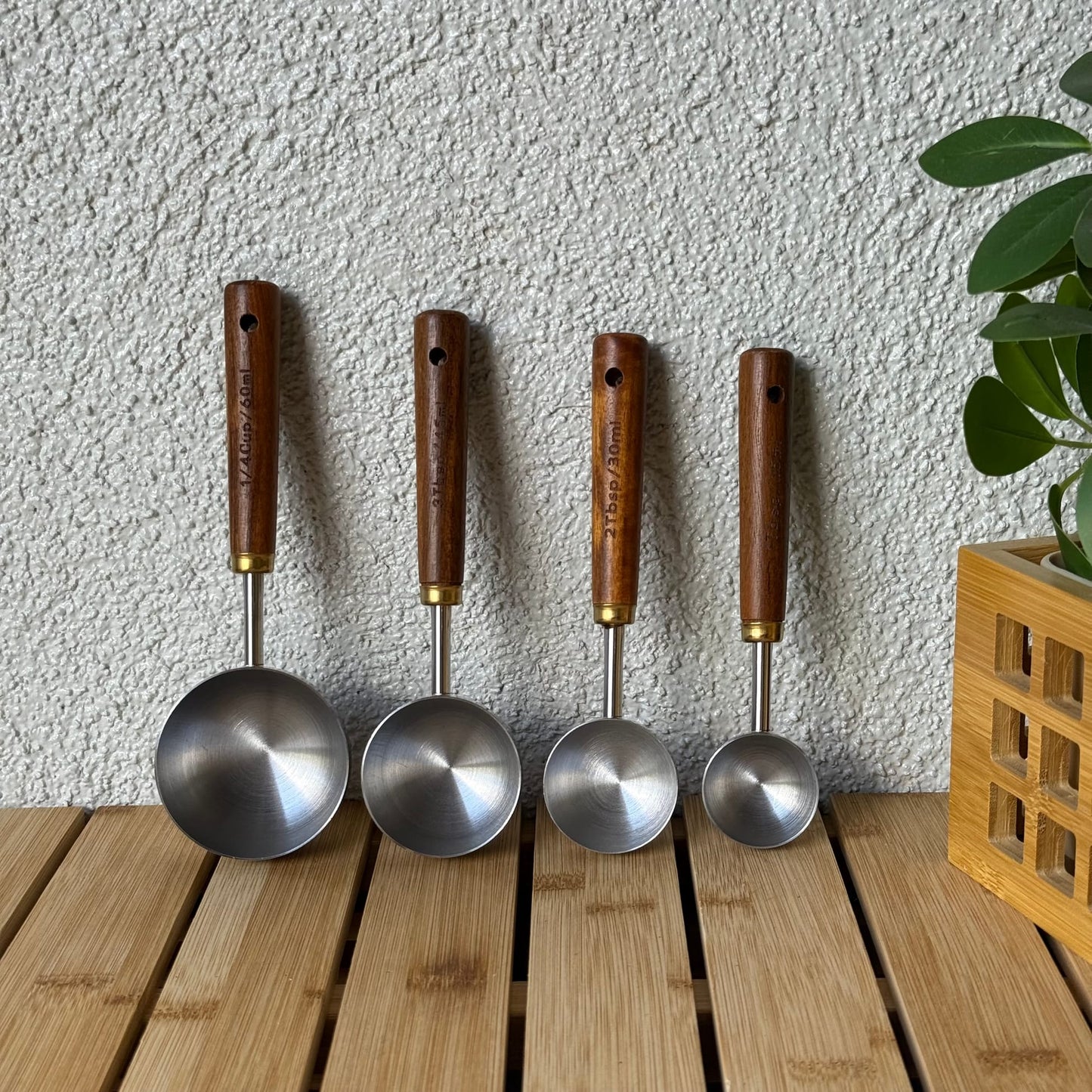 Toru 4 Boy Ahşap Tutmalı Ölçü Kaşığı Seti 15 ml, 30 ml, 45 ml, 60 ml