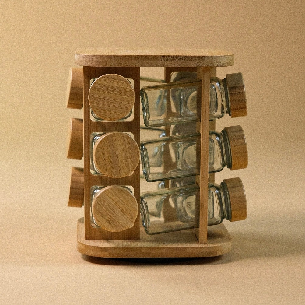 Oliv Bambu Dönen Standlı 12 Adet Baharatlık Seti 120 ml (KOD:8838)