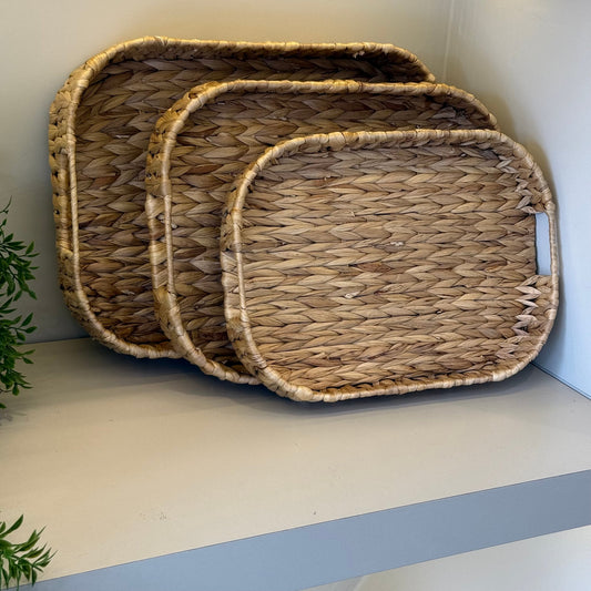 ZBERN Kalın Hasır 3 Boy Dikdörtgen Tepsi Seti