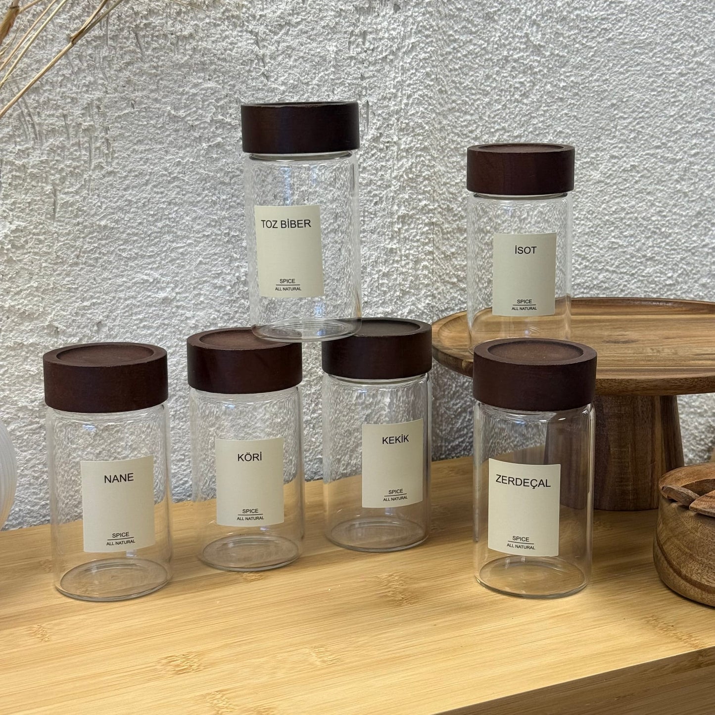 Strokka Akasya Kapaklı Silindir Kavanoz Seti 6 Adet 300 ml