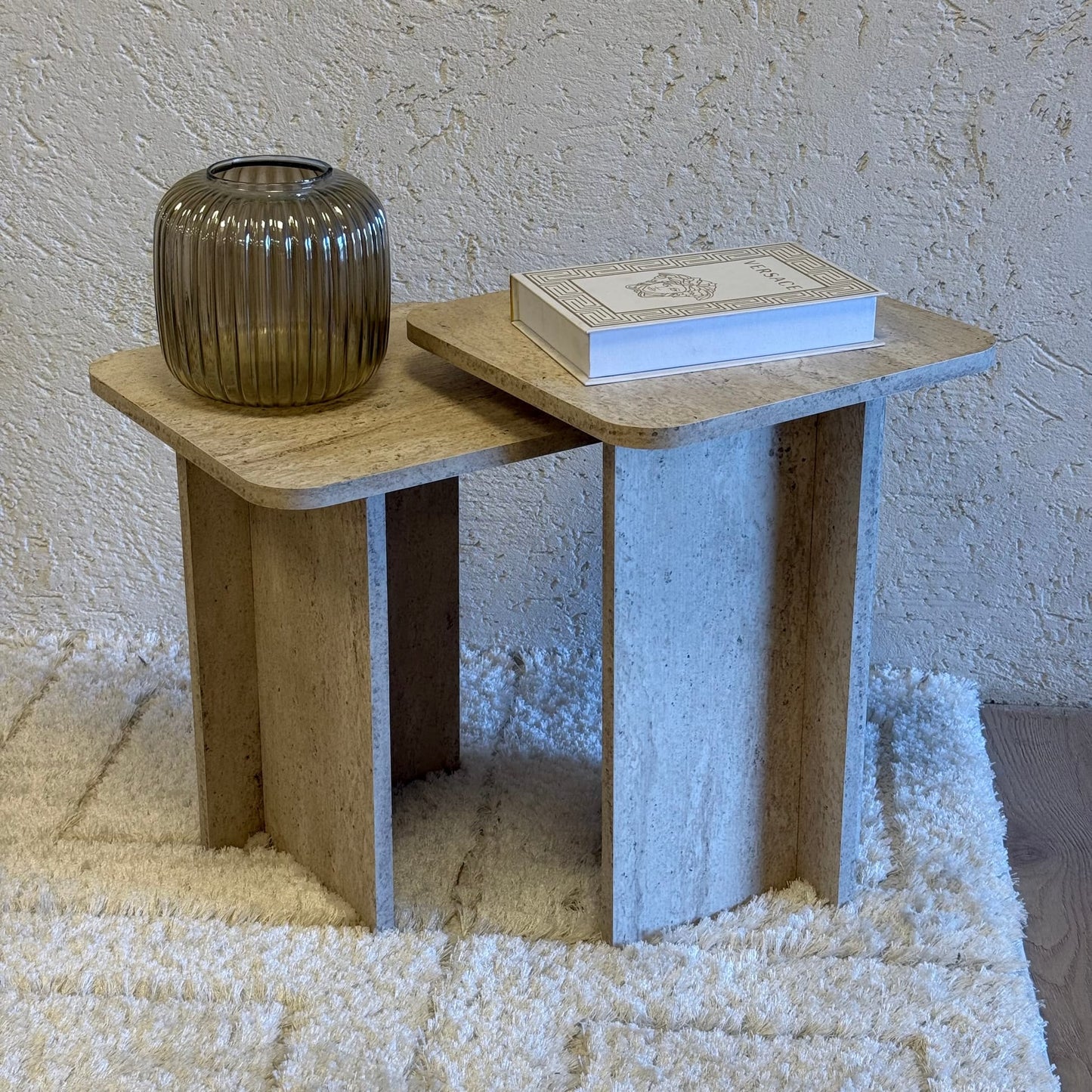 Lary Pinterest Model, Traverten Desen, İki Boy Kare Sehpa (Süper Fiyat)