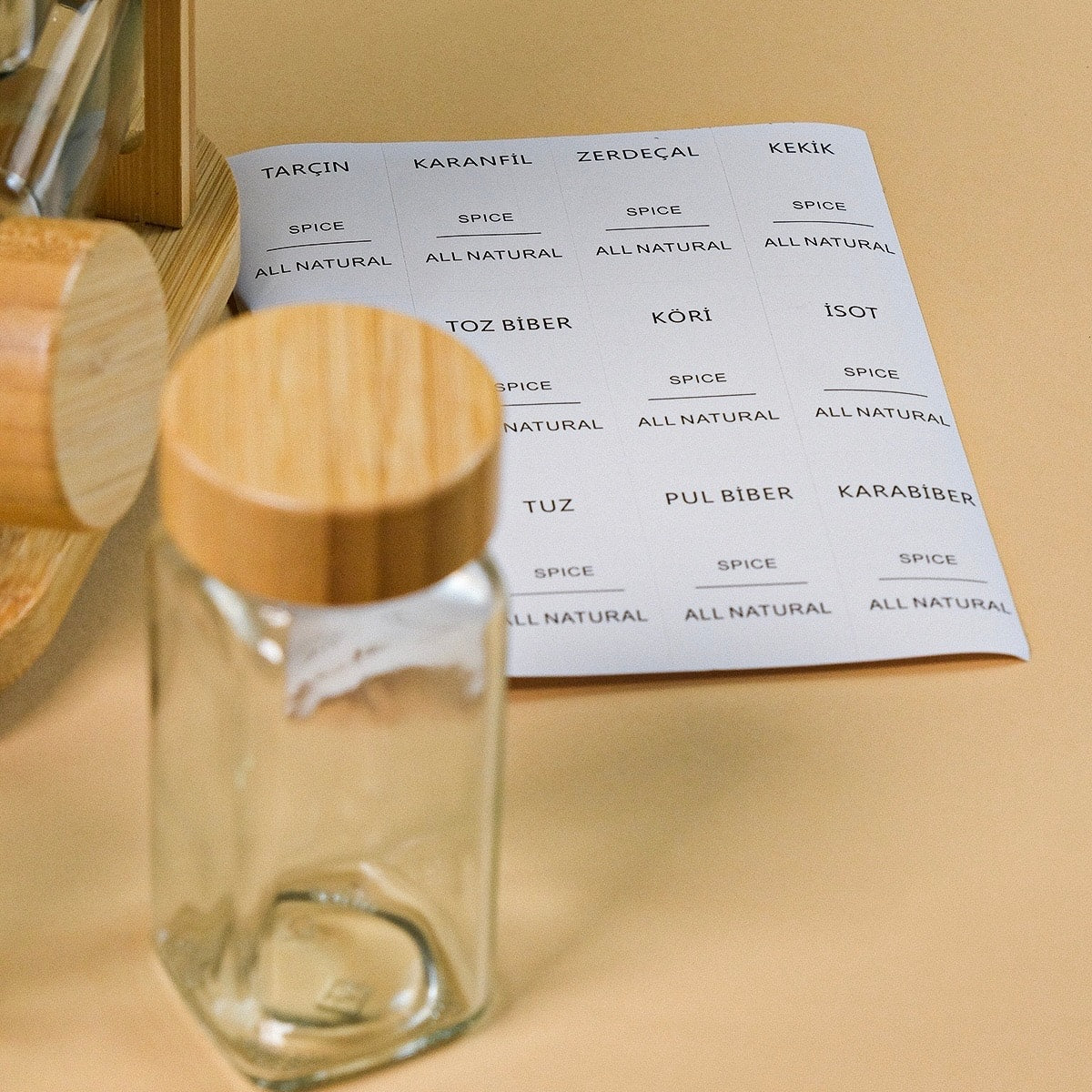 Oliv Bambu Dönen Standlı 12 Adet Baharatlık Seti 120 ml (KOD:8838)