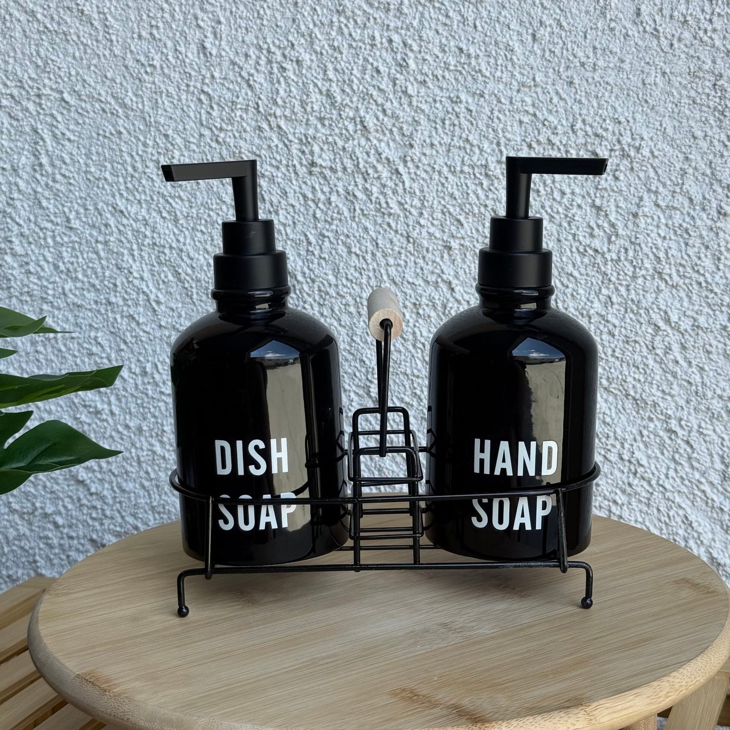 Tonish Metal Standlı Poeselen Sıvı Sabunluk Seti Siyah