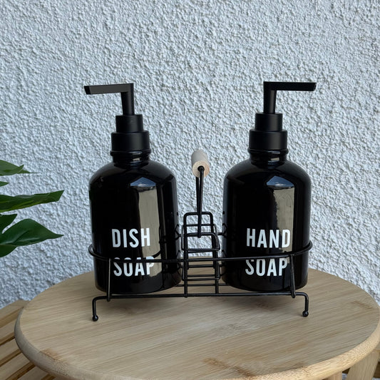 Tonish Metal Standlı Poeselen Sıvı Sabunluk Seti Siyah