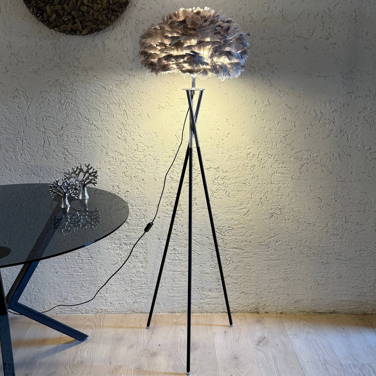 Talia Metal Ayaklı Tüy Lambader Gri-Gümüş 1,55 cm