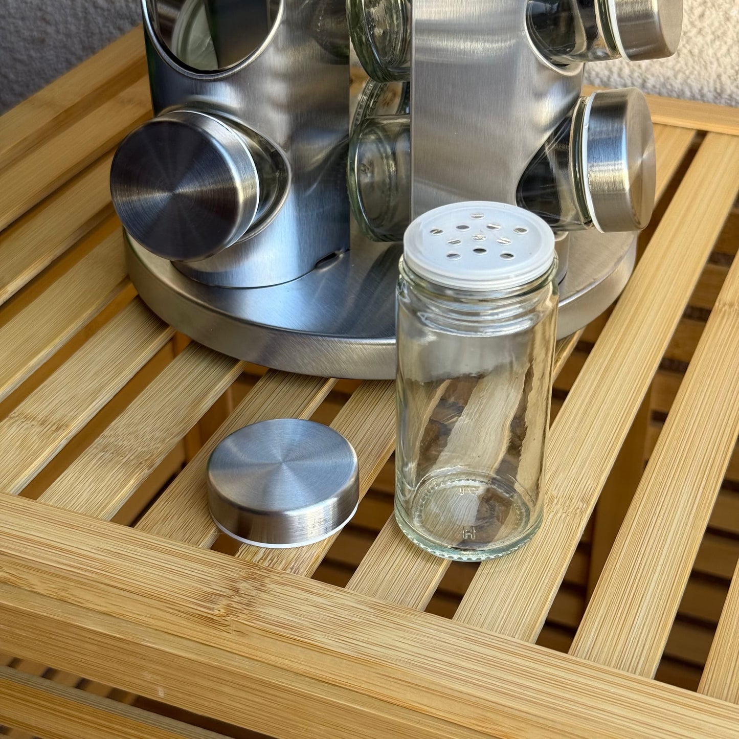 Metal Dönen Standlı Cam Baharatlık Seti Gümüş (KOD:4730)