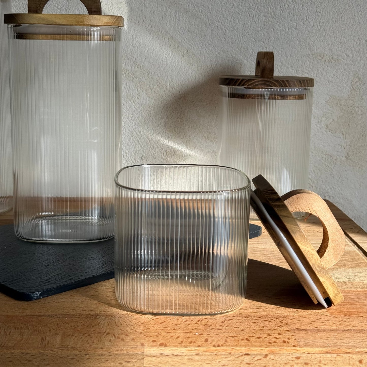 Regina 4 Lü Kare Çizgili Kavanoz Seti Akasya Ağacı Kapaklı