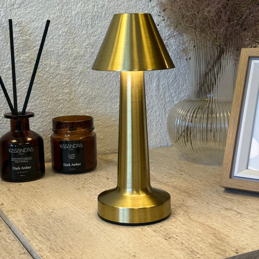 Mira Konik Masaüstü, 3 Fonksiyonlu Led Lamba Şarjlı 23 cm Gold
