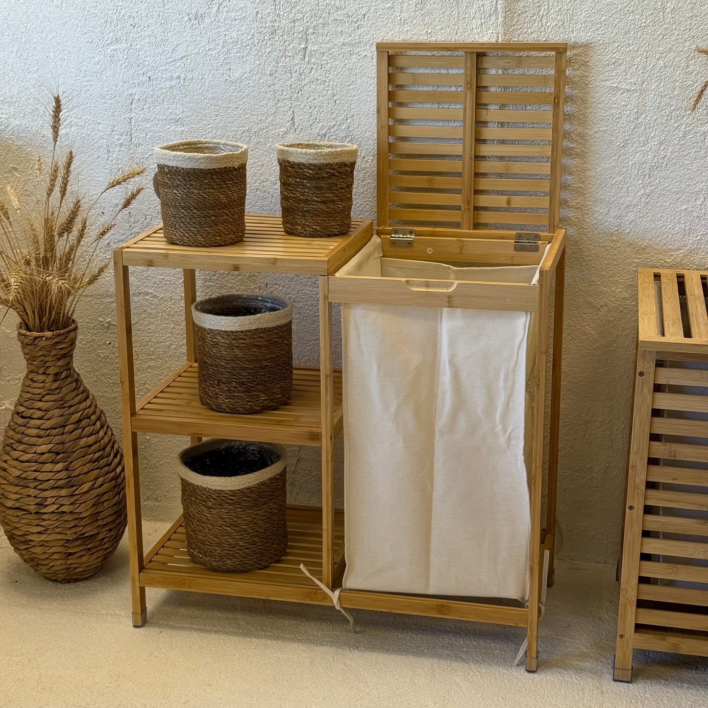 Bambu Dolap ve Kirli Çamaşır Sepeti 68x33x65 cm (24 SAATLİK İNDİRİM)