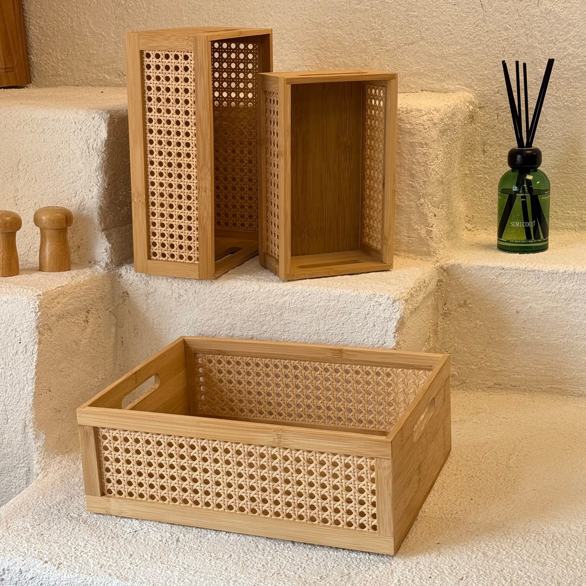 Simona 3 Lü Dikdörtgen Bambu Organizer Seti