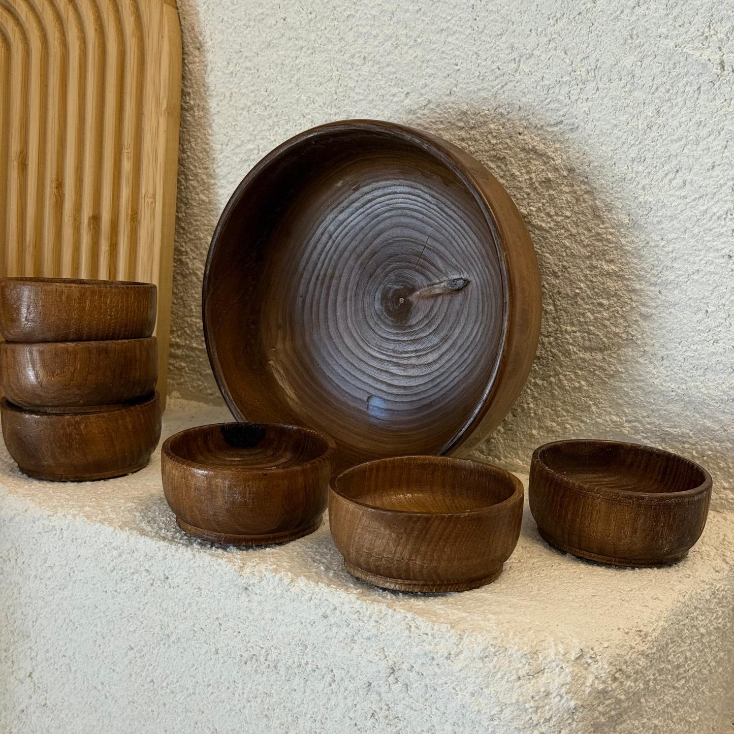 Mywood 7 Parça Özel Ahşap Çerezlik Set (Koyu)