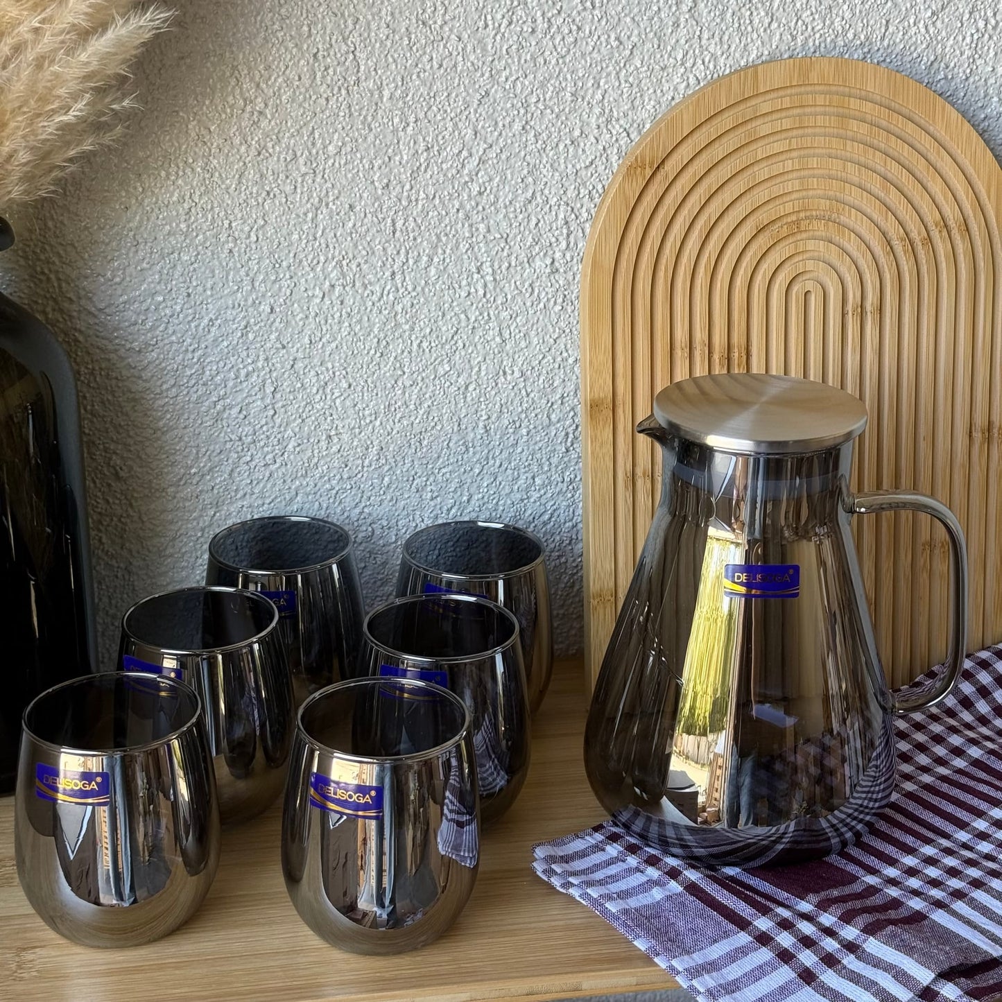 Delisoga Moder Cam Sürahi Set 7 Parça Gri (SÜPER FİYAT)