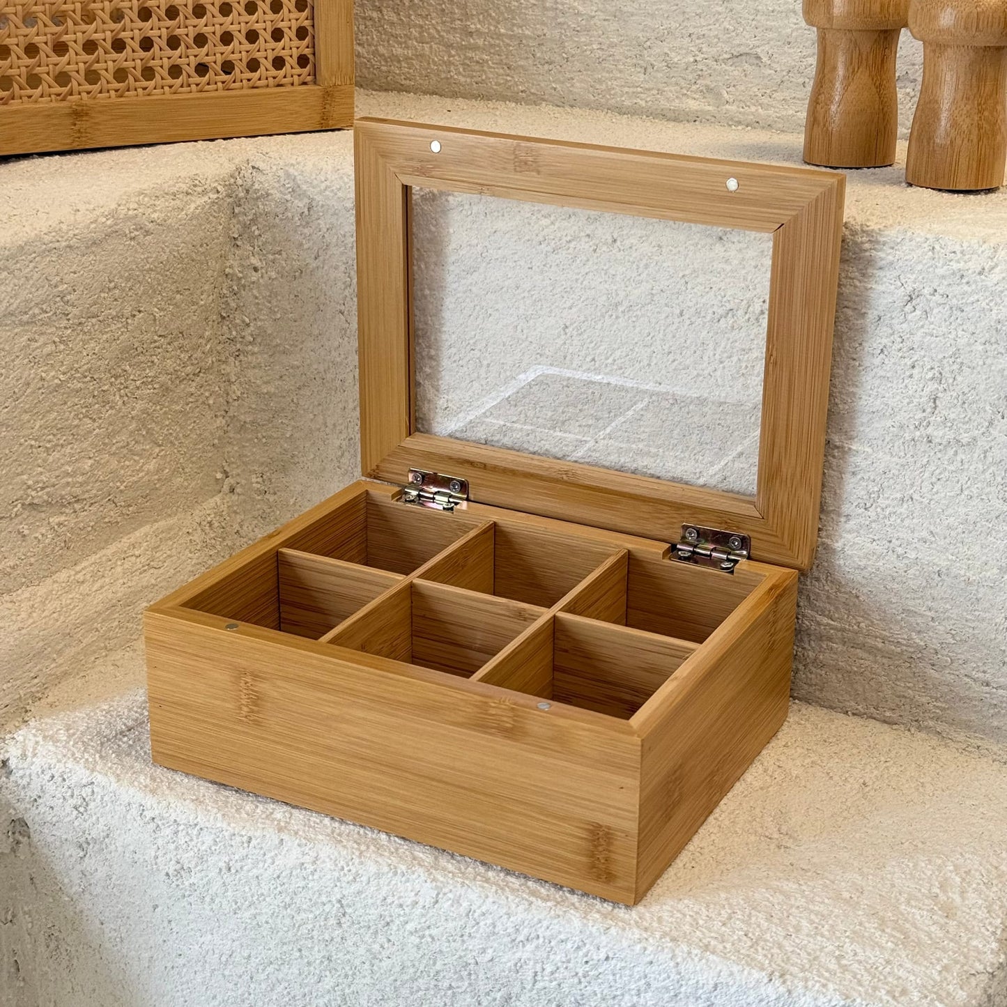 Ross Bölmeli Bambu Çay Kutusu 21x16x7 cm