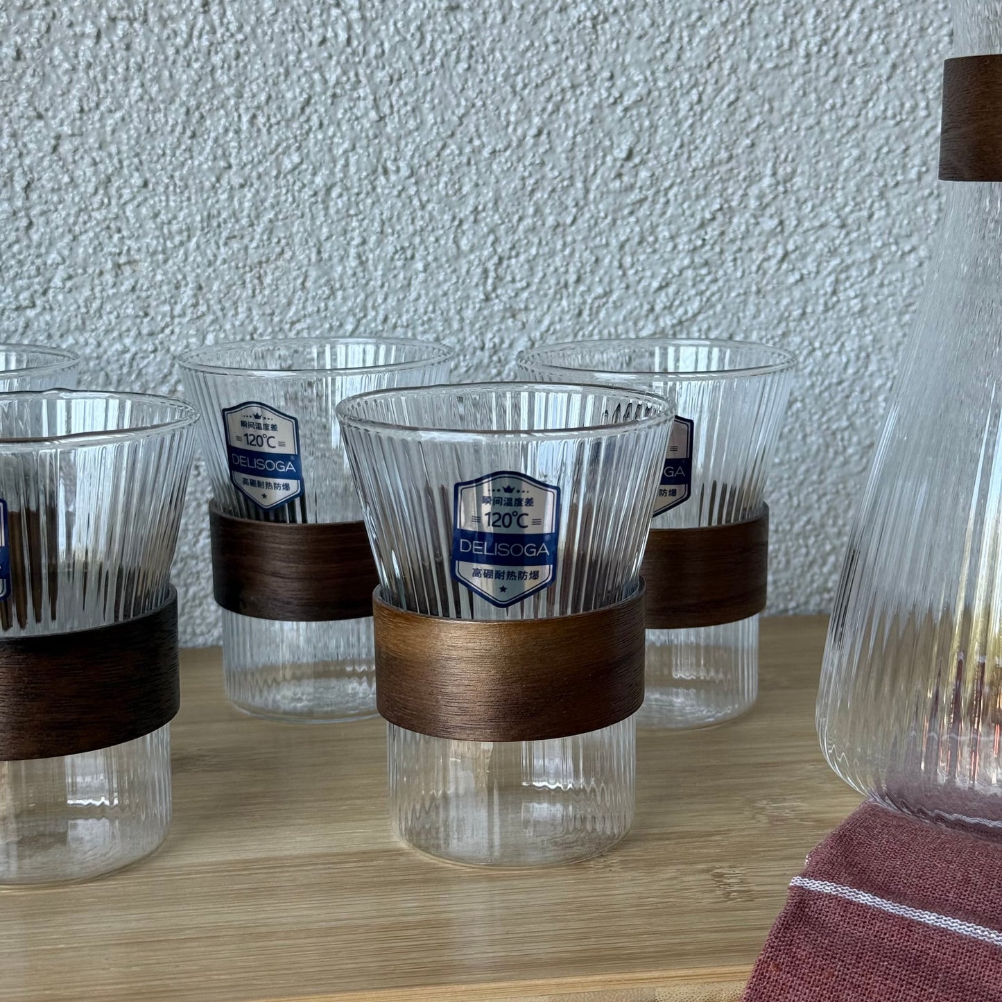 Delisoga Ahşap Detaylı Cam Sürahi Set 7 Parça (SÜPER FİYAT)