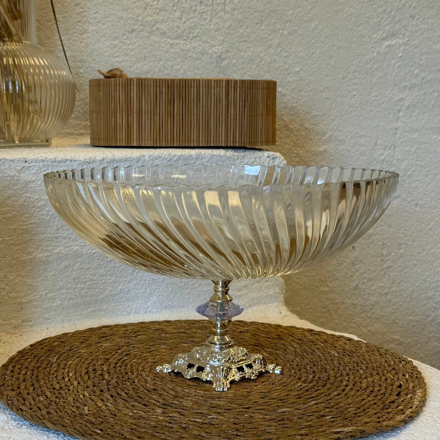 Efegil Lüks Cam Kase Meyvelik Gümüş Ayaklı 29x29x16 cm (2607)