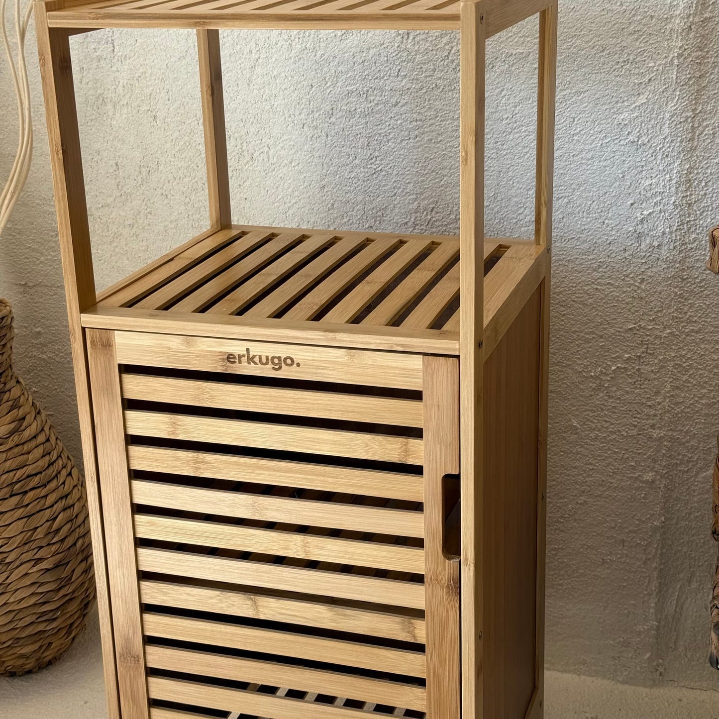 Erko Bambu Kapaklı 2 Katlı Raf Banyo Dolabı 85x30x35 cm (KOD:10302)